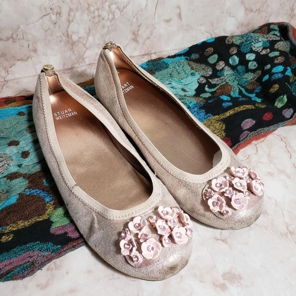 Stuart Weitzman pink iridescent loafes ballerina flats size 4